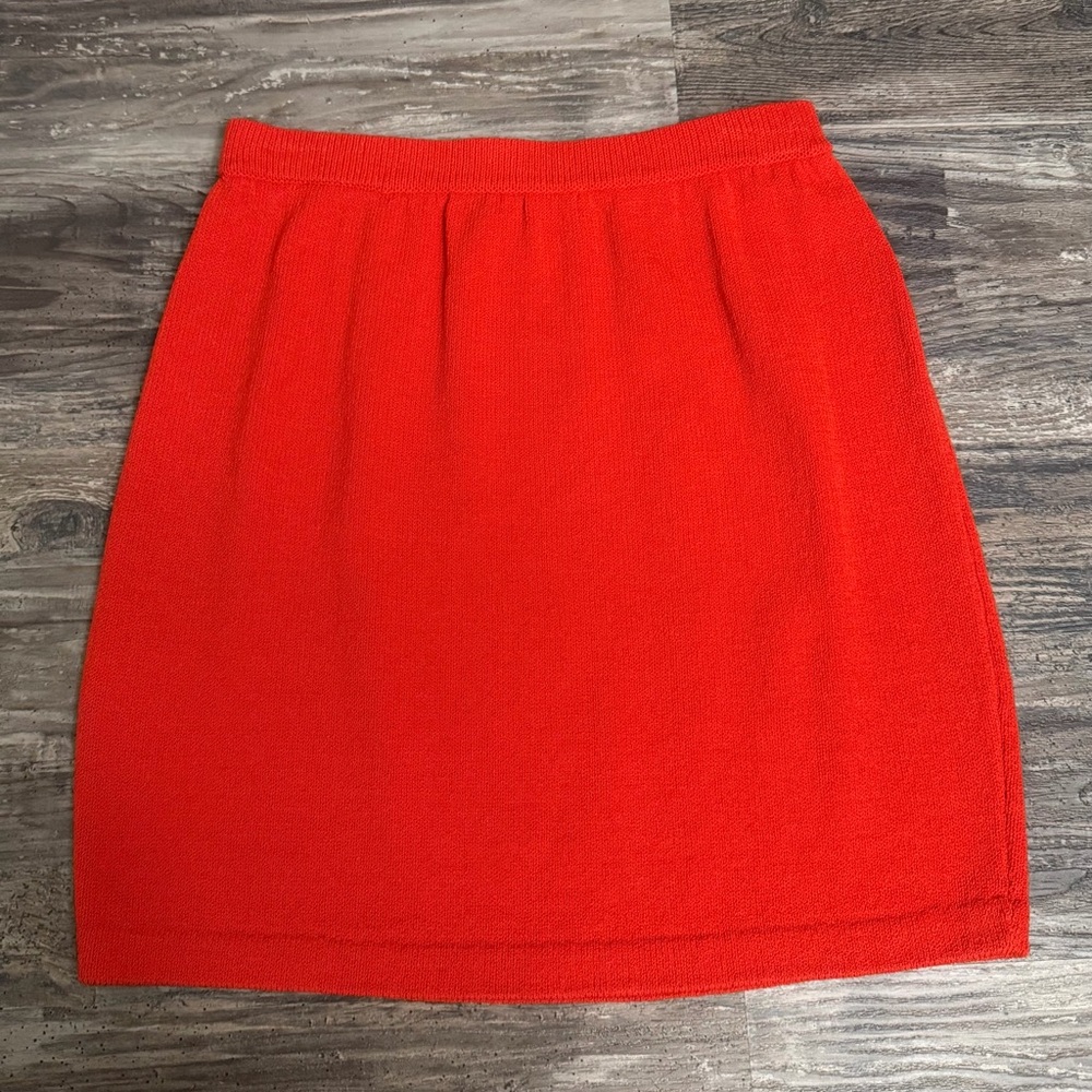 St. John Collection Orange Red Knit Pencil Skirt Elastic Waist Size 4